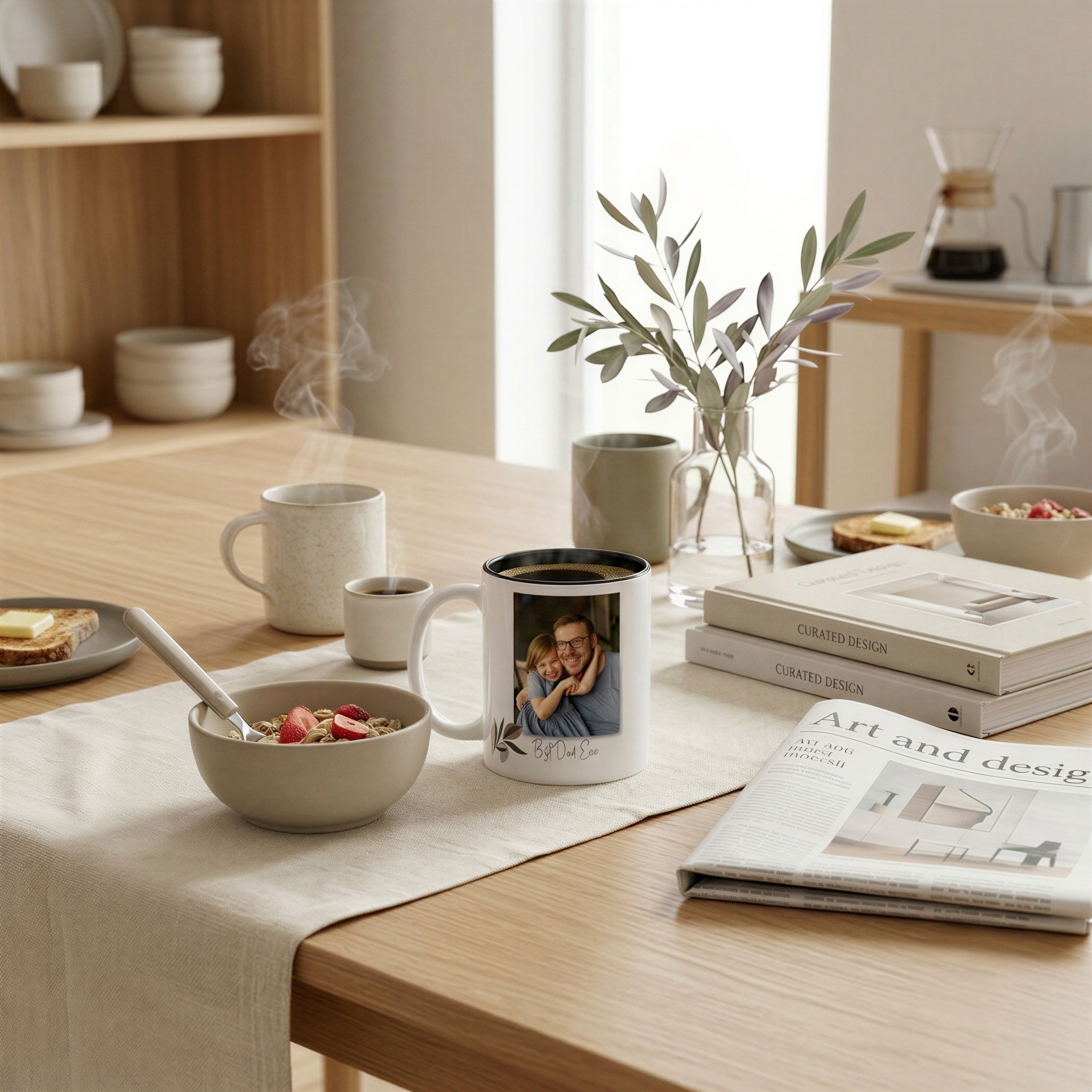 Best Dad Ever personalized photo mug displayed on a breakfast table