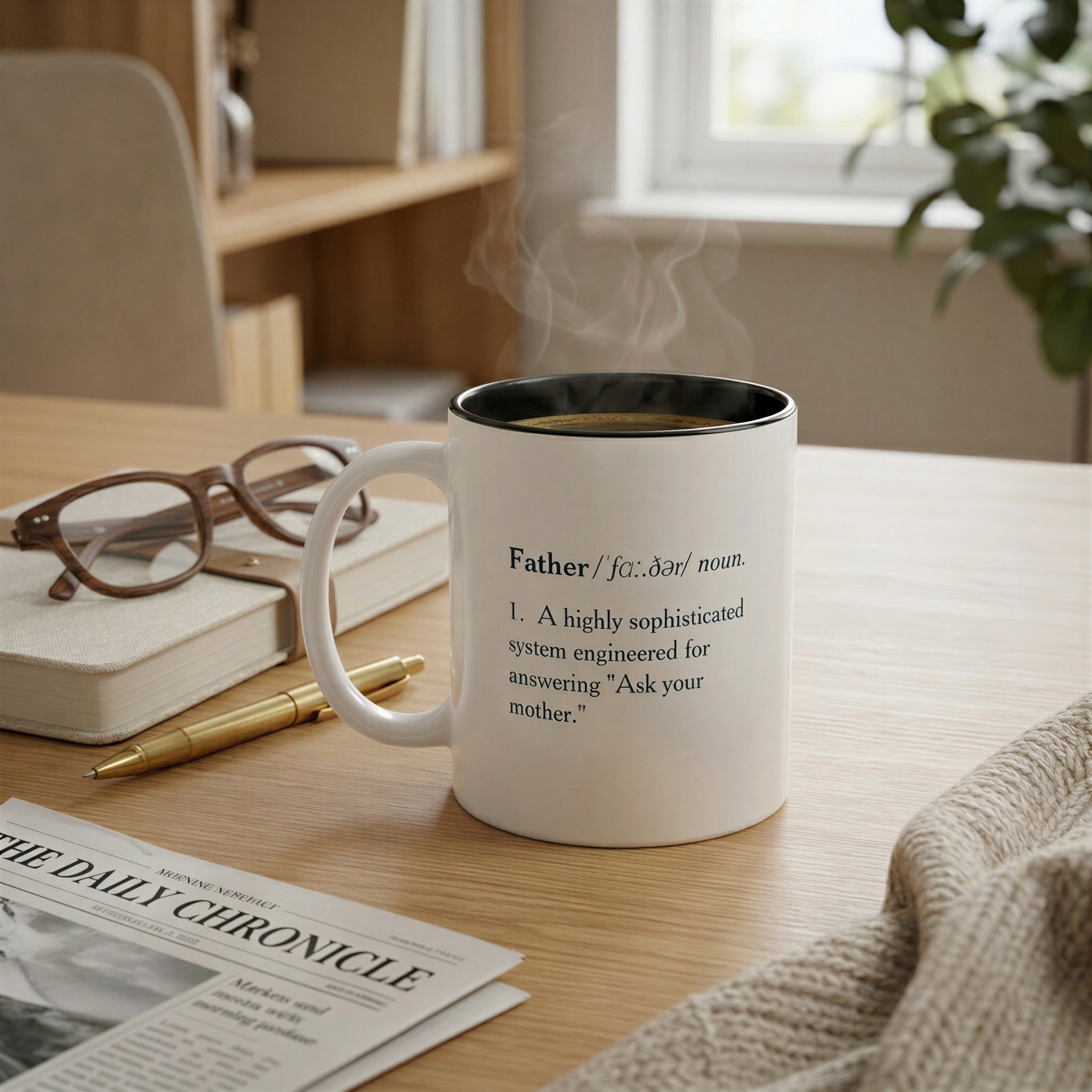 Funny customizable Father's Day mug featuring a humorous definition of father