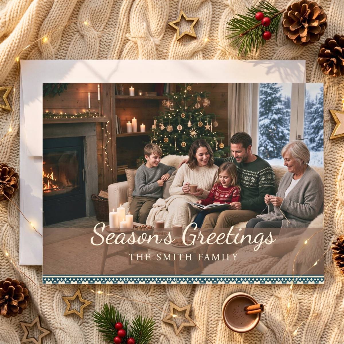 Personalized Fair Isle family Christmas photo card