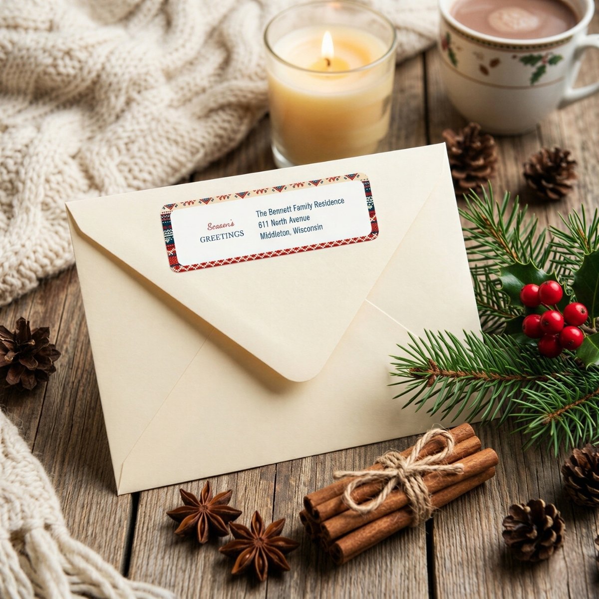 Personalized Fair Isle Christmas return address label