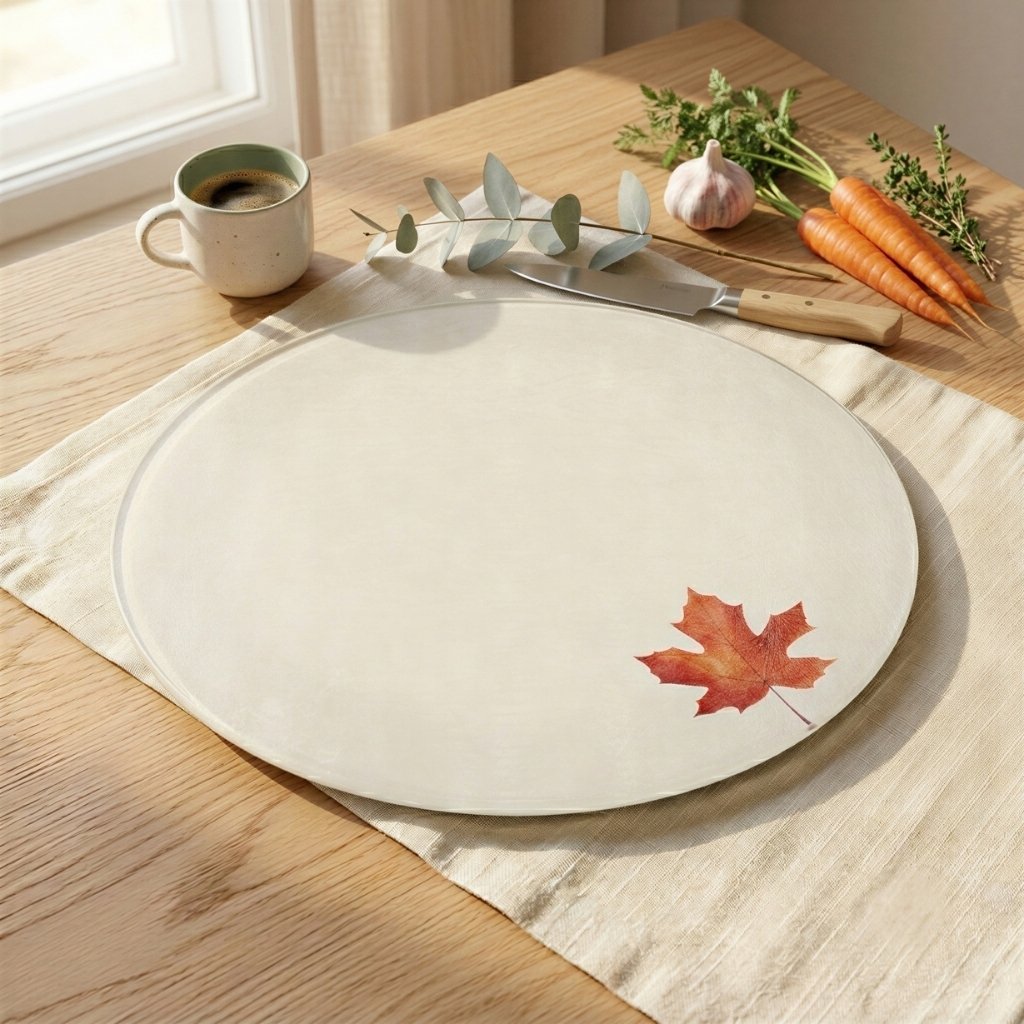Glass cutting board featuring a watercolor orange maple leaf design for Thanksgiving kitchens
